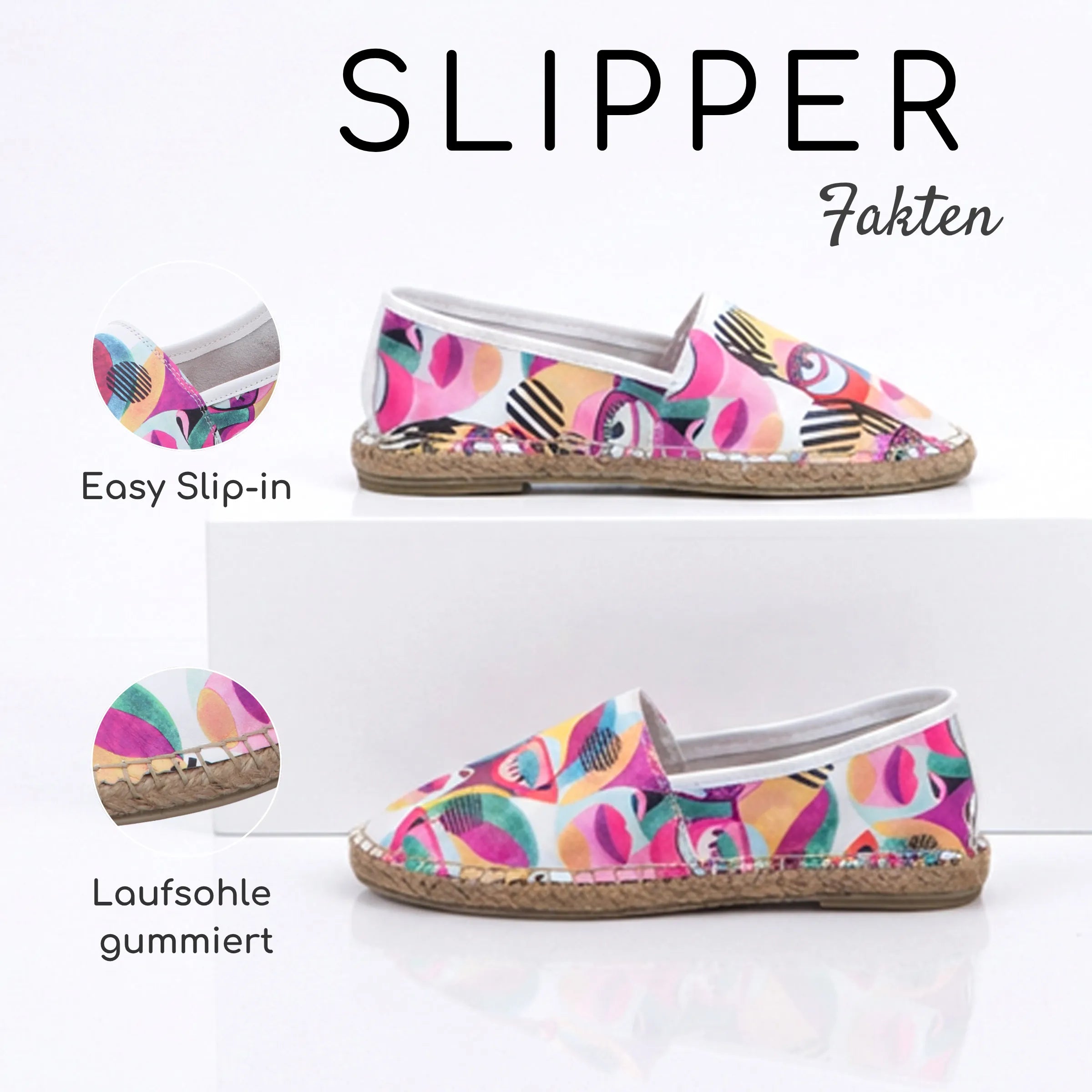 Gemini Damen Slipper Grafitti weiß bunt, Echtleder, Schlüpfschuh, Fakten