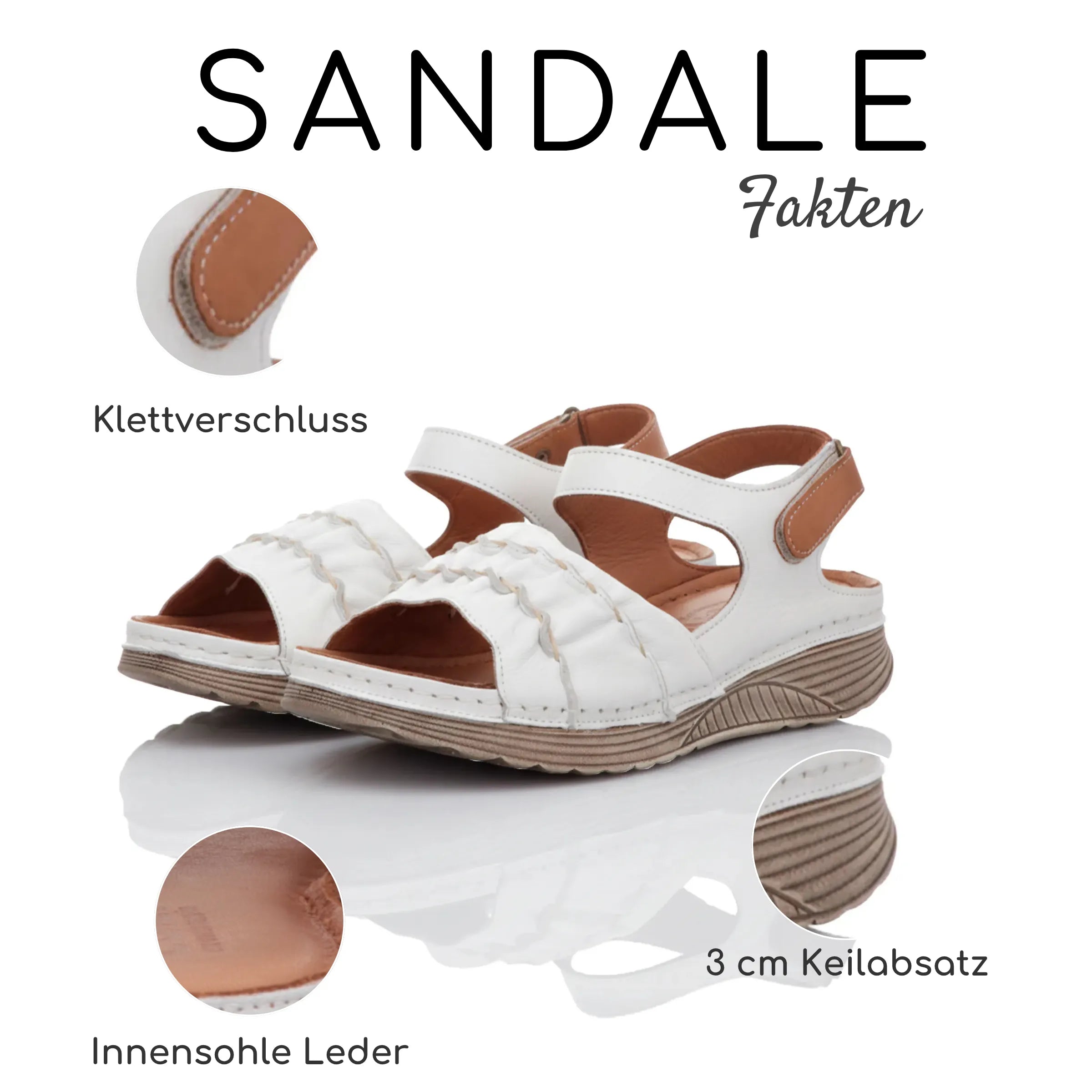 Gemini Damen Sandale Leder weiß, breiter Riemen, Klettverschluss