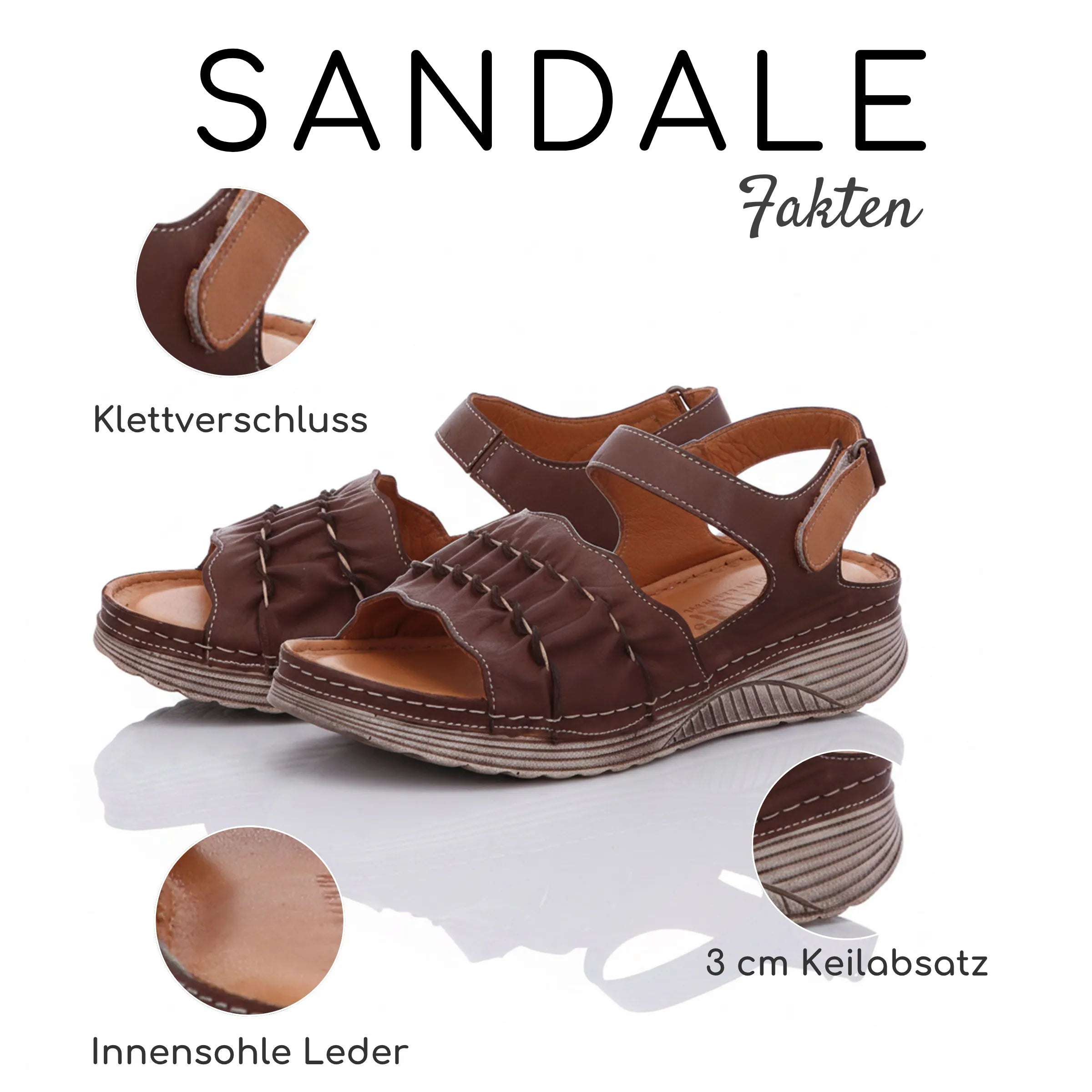 Gemini Damen Sandale Leder braun, breiter Riemen, Klettverschluss