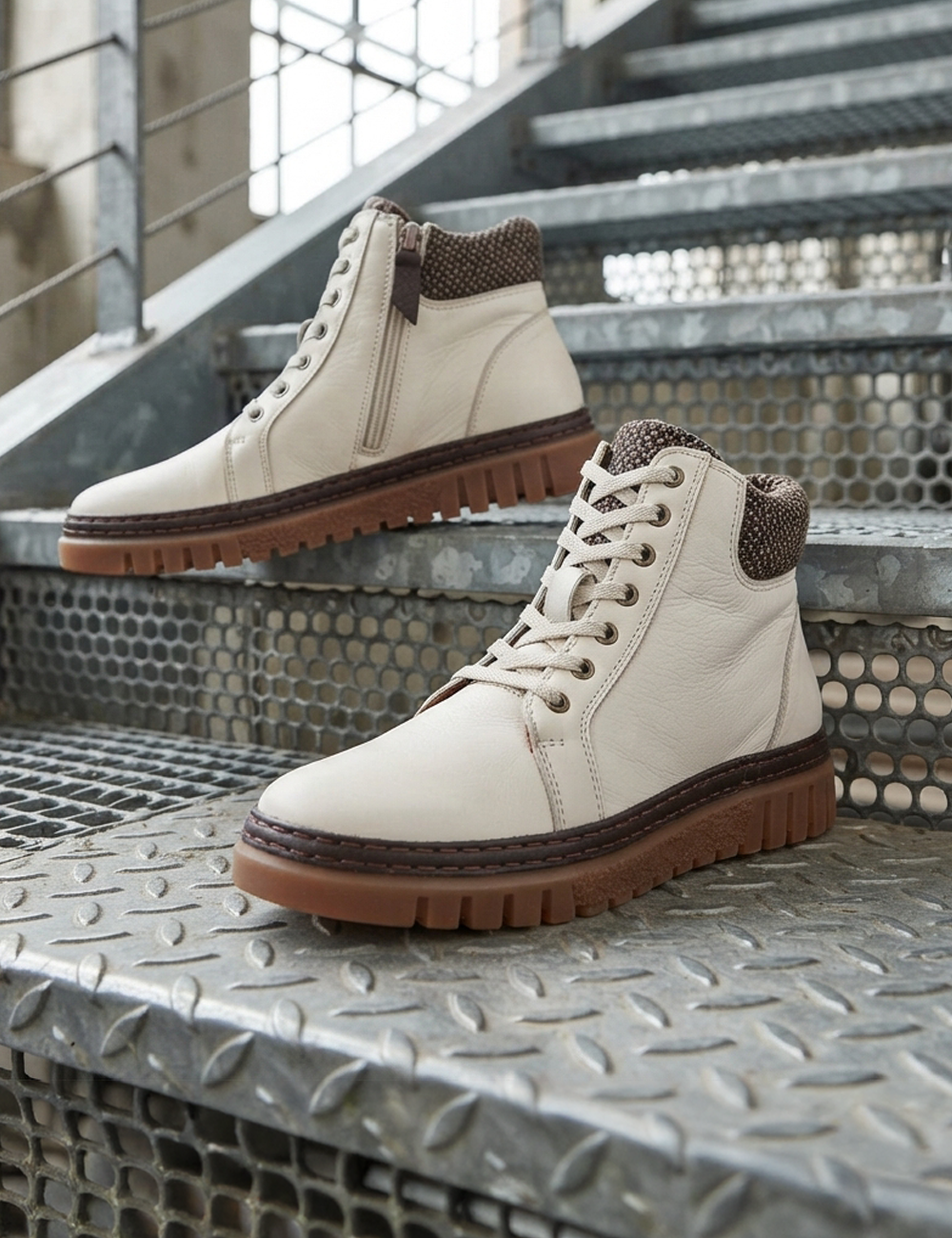 Gemini Schuhe Damen Schnuüboot beige mit Steppfutter und Schnürung