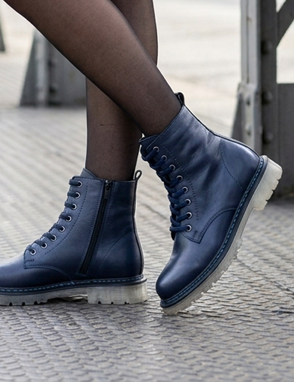 Gemini Schuhe Damen Schnuerboot Lack Leder blau