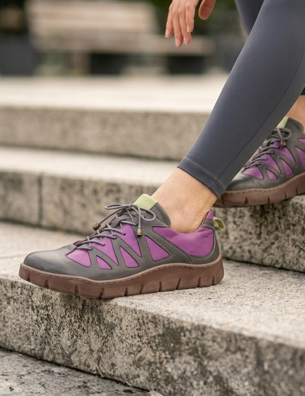 Gemini Schuhe Damen echtleder Schnürschuh in grau mit flieder abgesetzt