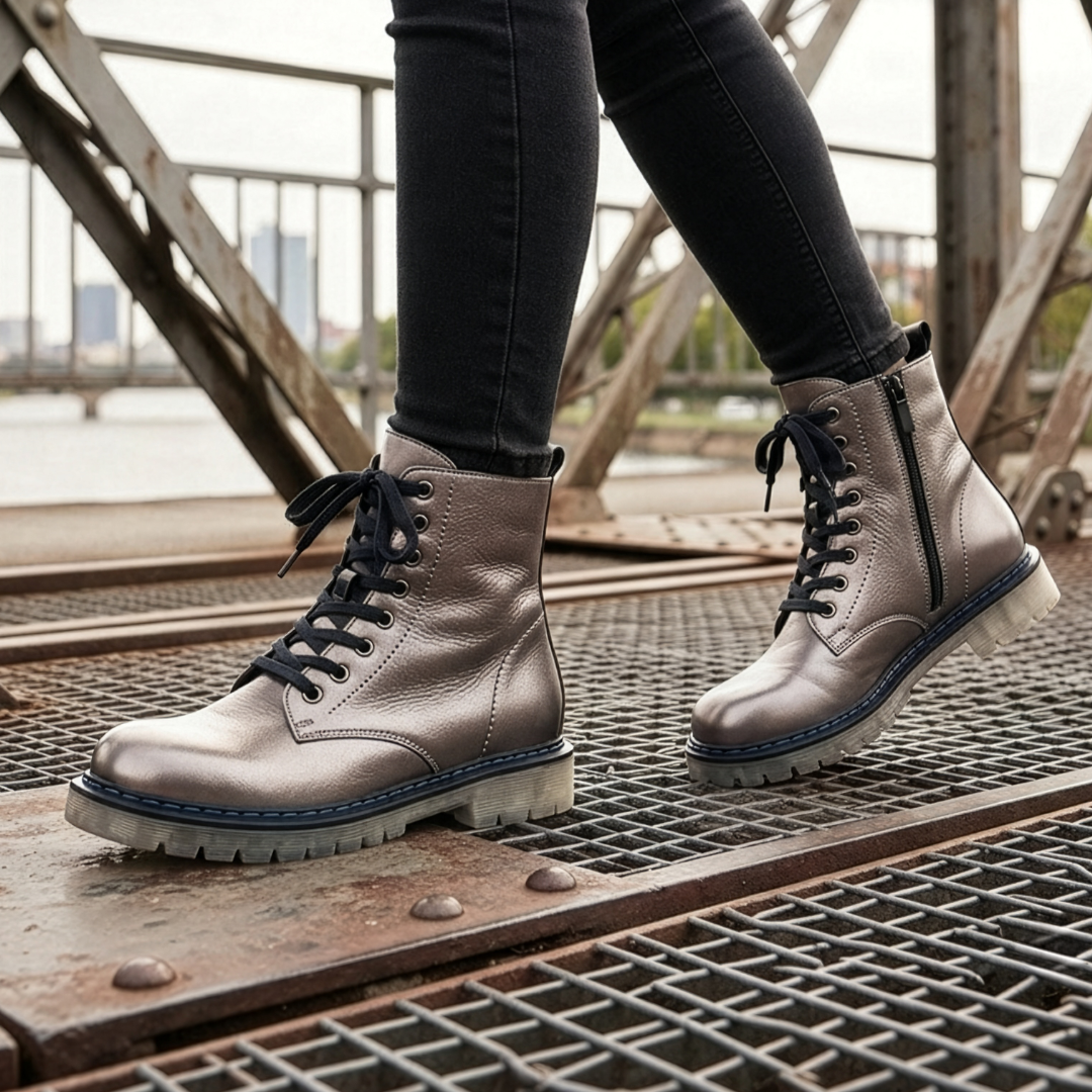 Gemini Schuhe Damen Echtleder Schnürboot in grau / silber, Rocking Style
